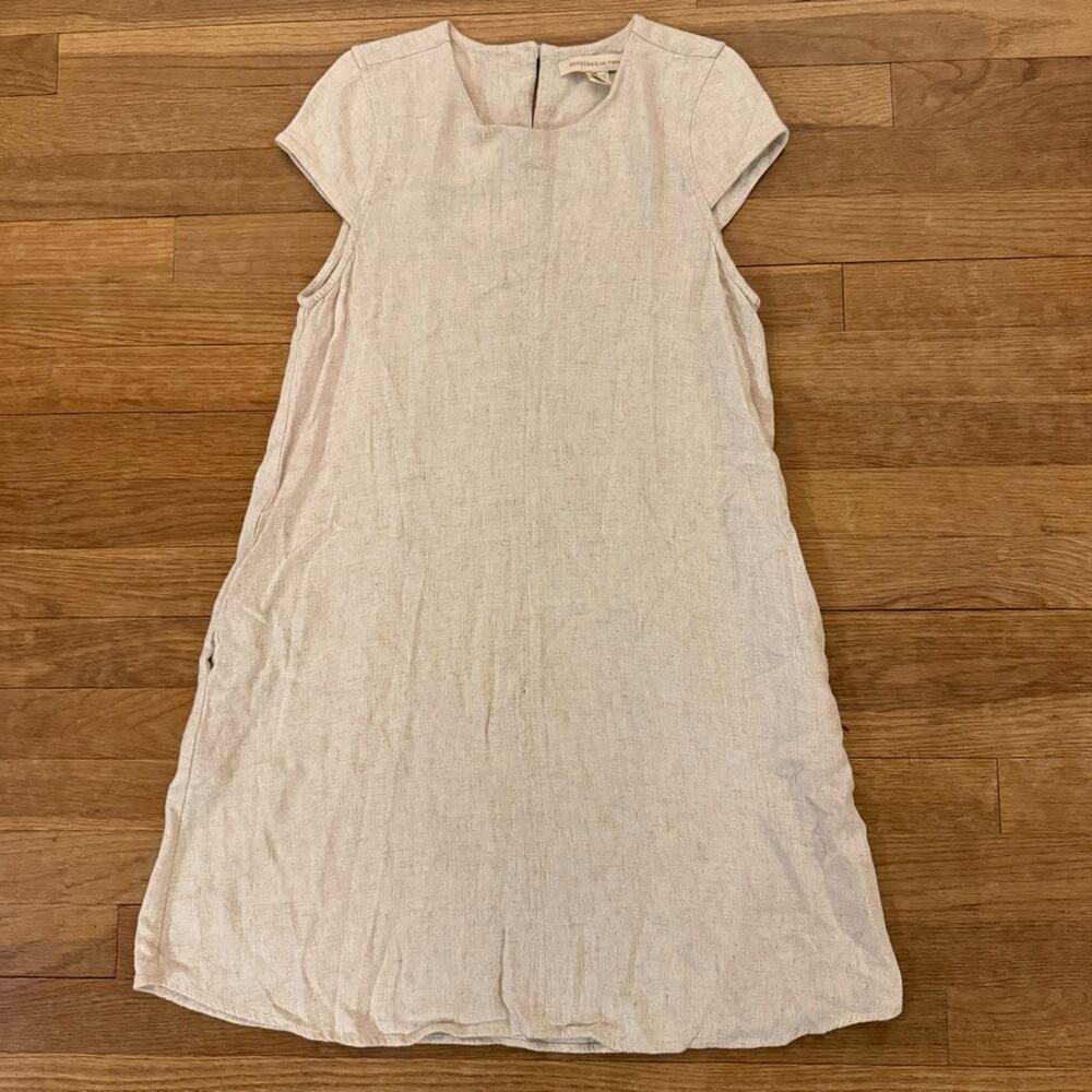 Monteau Los Angeles cream casual linen blend shift mini dress size XS b54